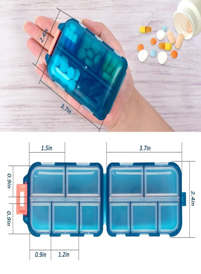 Cualfec 2 Pack Pill Organizer Travel Case - 10 Compartments Portable Medicine Container with 330 Labels, Double Lock Design (Blue & Chocolate, 2 Boxes) - Image 2